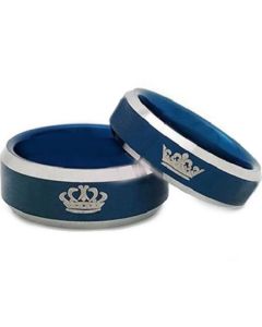 *COI Tungsten Carbide Blue Silver King Queen Crown Ring - TG002AA