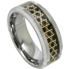 COI Tungsten Carbide Gold Tone Star Ring With Carbon Fiber-1081
