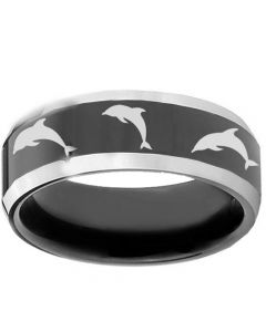 COI Titanium Black Silver Dolphin Beveled Edges Ring - 1234