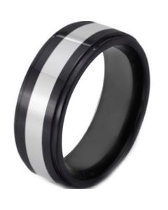 COI Titanium Black Silver Step Edges Ring - JT1286A