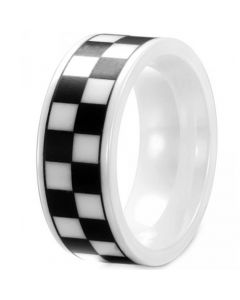 COI White Ceramic Checkered Flag Pipe Cut Ring - TG1296