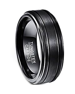 COI Black Tungsten Carbide Double Grooves Ring - TG1344AAA