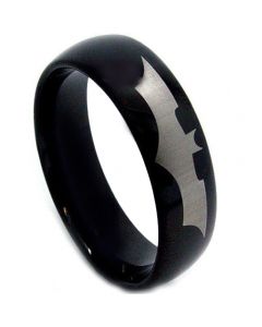 *COI Black Tungsten Carbide Batman Dome Court Ring-TG2819