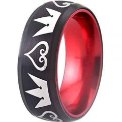 COI Tungsten Carbide Black Red Kingdom & Heart Ring - 1856