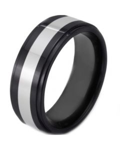 COI Tungsten Carbide Black Silver Step Edges Ring-TG1926