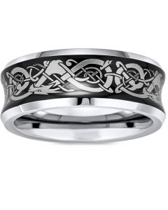 COI Tungsten Carbide Black Silver Dragon Concave Ring - TG2130AA