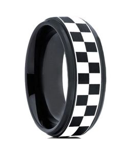 *COI Tungsten Carbide Black Silver Checkered Flag Ring-TG2136