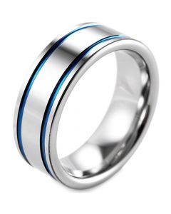 COI Tungsten Carbide Blue Silver Double Grooves Ring - TG3806AA
