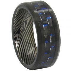 COI Black Tungsten Carbide Damascus Carbon Fiber Ring - TG347CC