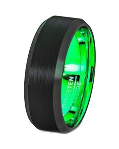 *COI Tungsten Carbide Black Green Beveled Edges Ring - TG2566