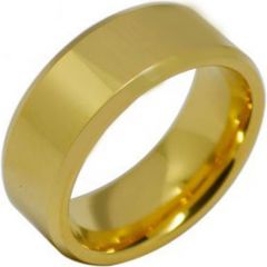 COI Gold Tone Tungsten Carbide Polished Shiny Beveled Edges Ring - TG1936