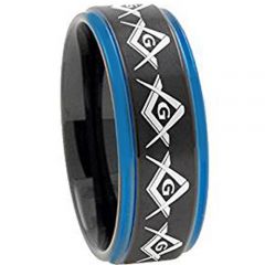 COI Tungsten Carbide Black Blue Masonic Ring - TG2741AA