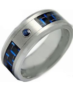 COI Titanium Carbon Fiber Created Blue Sapphire Ring-JT2802A