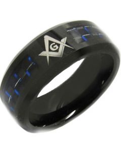 *COI Black Tungsten Carbide Masonic Carbon Fiber Ring-TG3253