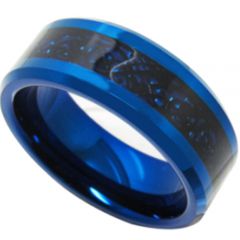 COI Tungsten Carbide Blue Black Dragon Beveled Edges Ring-TG4156