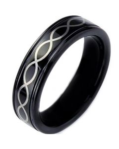 COI Black Tungsten Carbide Infinity Step Edges Ring-TG3369