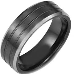 COI Tungsten Carbide Double Grooves Beveled Edges Ring - TG3373