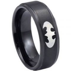 **COI Black Tungsten Carbide Batman Step Edges Ring - TG3389AA