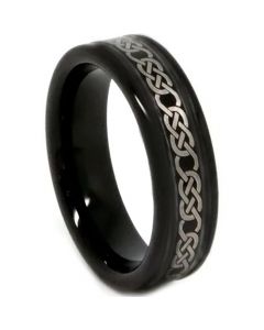 COI Black Tungsten Carbide Celtic Step Edges Ring-3407