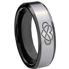 COI Titanium Black Silver Infinity Heart Beveled Edges Ring-3437