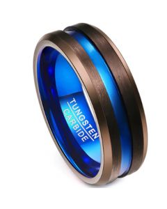 COI Tungsten Carbide Black Blue Center Groove Ring - TG3506A
