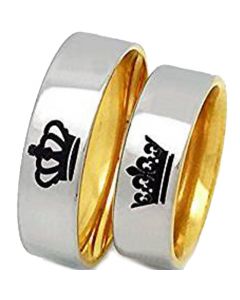 *COI Tungsten Carbide Gold Tone Silver King Queen Crown Ring-3512
