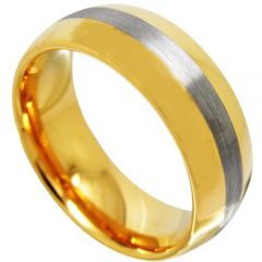 COI Tungsten Carbide Gold Tone Silver Dome Court Ring - TG4368