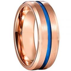 COI Tungsten Carbide Blue Rose Center Groove Ring - TG3589