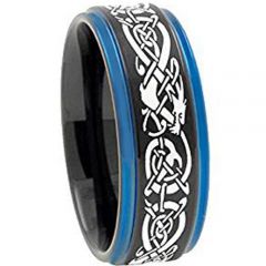 COI Titanium Black Blue Dragon Step Edges Ring-3797AA