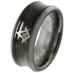 COI Tungsten Carbide Black Silver Masonic Concave Ring-TG3835
