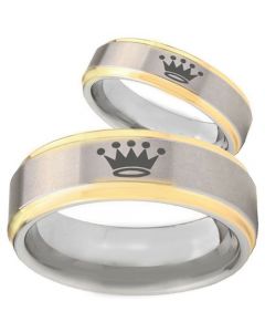 COI Tungsten Carbide Gold Tone Silver King Crown Ring - TG3920BB
