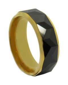 COI Titanium Black Gold Tone Faceted Step Edges Ring-JT3984