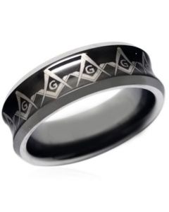 COI Titanium Black Silver Masonic Concave Ring - 4052