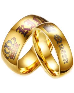 *COI Gold Tone Tungsten Carbide King Queen Crown Ring-TG4054A