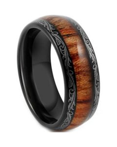 COI Black Tungsten Carbide Damascus Ring With Wood - TG4198