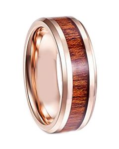 COI Rose Tungsten Carbide Beveled Edges Ring With Wood-TG4114AAA