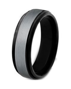 COI Titanium Black Silver Step Edges Ring - JT4084