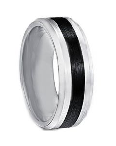COI Tungsten Carbide Black Silver Beveled Edges Ring - TG4242AA