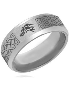 *COI Tungsten Carbide Celtic Wolf Beveled Edges Ring-4261
