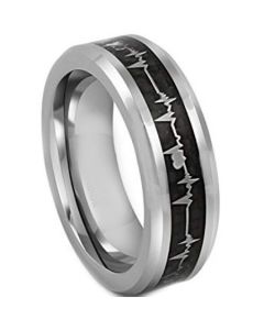*COI Tungsten Carbide Heartbeat Ring With Carbon Fiber-4311
