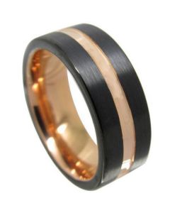 COI Tungsten Carbide Black Rose Center Groove Ring - TG4347