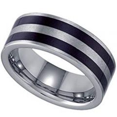 COI Titanium Black Silver Double Lines Pipe Cut Ring - JT1374AA