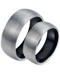 COI Tungsten Carbide Black Silver Dome Court Ring - TG4354