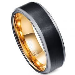 COI Tungsten Carbide Black Gold Tone Beveled Edges Ring - TG4394