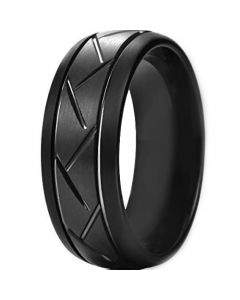 *COI Black Tungsten Carbide Double Grooves Tire Tread Ring-TG4404