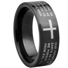 COI Black Tungsten Carbide Cross Prayer Pipe Cut Flat Ring-4407
