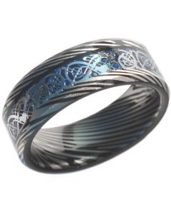 COI Black Tungsten Carbide Dragon Damascus Ring-TG4472