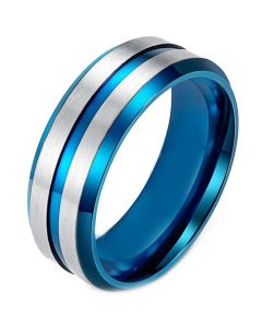 COI Tungsten Carbide Center Groove Beveled Edges Ring - 4476