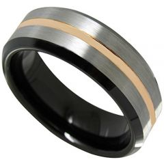 COI Tungsten Carbide Black Rose Beveled Edges Ring - TG4498