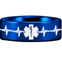 COI Blue Tungsten Carbide Heartbeat Medical Alert Ring - TG4551